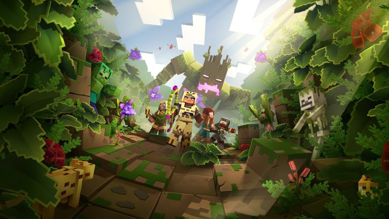 Adventurers in the jungle with cubic monsters.