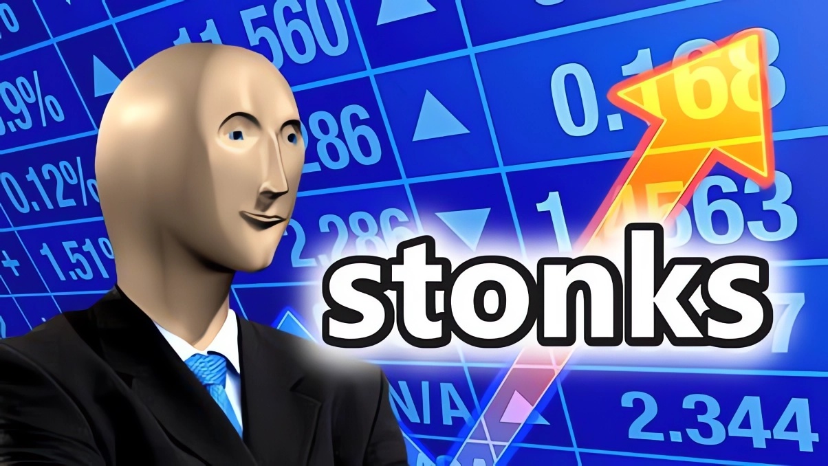 Montée du marché représentée par mème stonks.