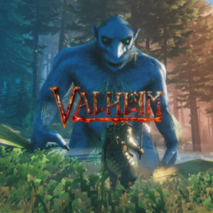 Jeu Valheim avec troll géant en forêt.