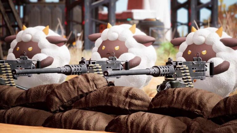 Moutons en peluche avec des mitrailleuses.