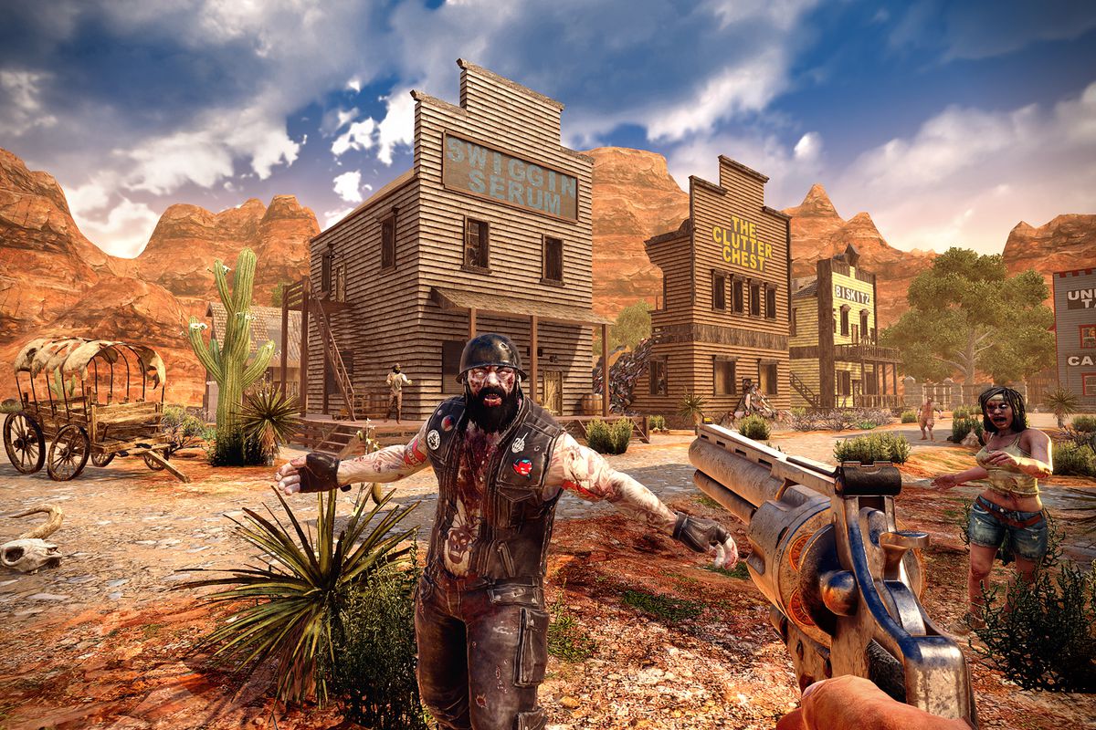 Scène de zombies dans un village western.